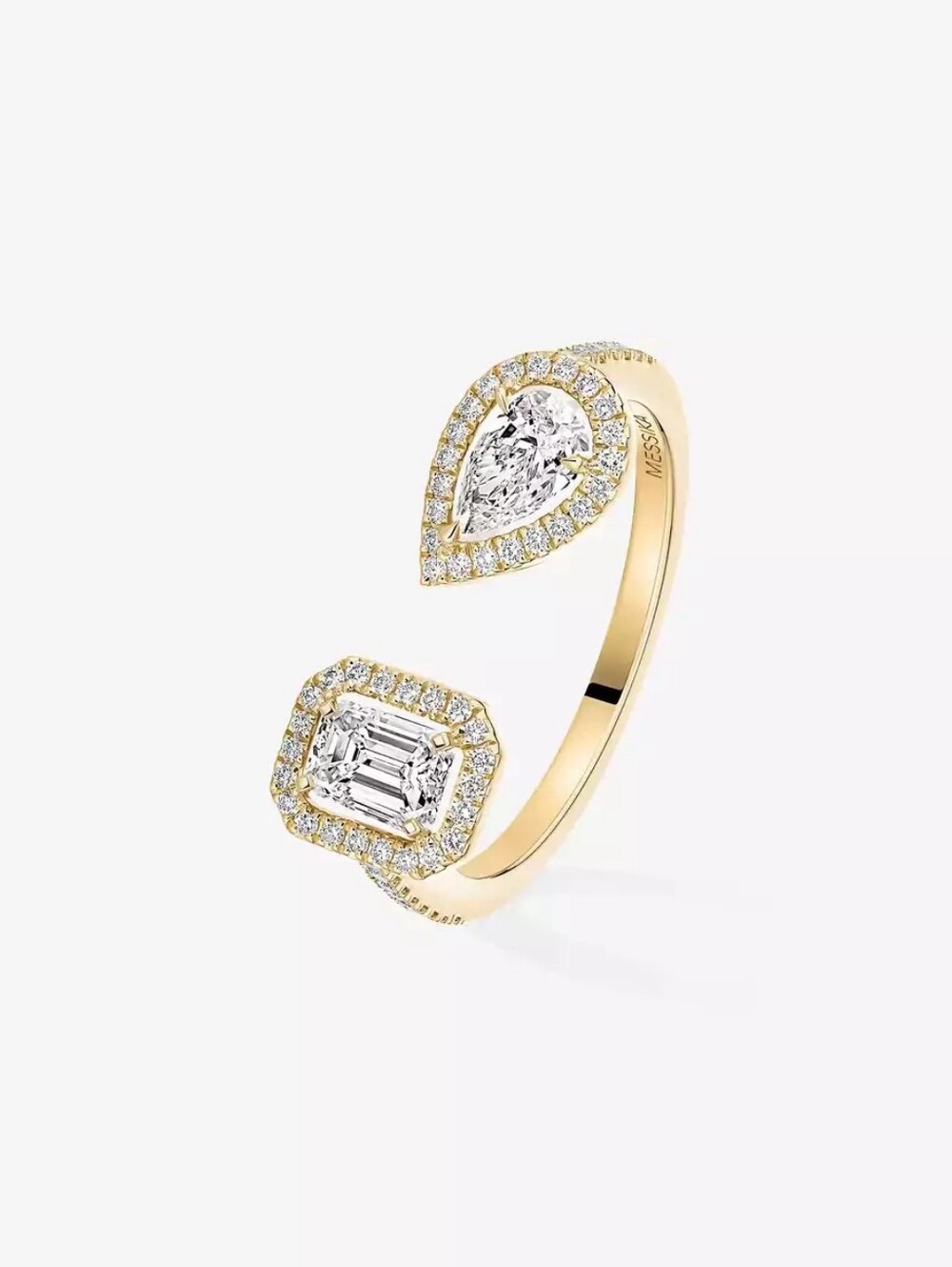 Messika Yellow Gold Open Ring with Pear and Emerald-Cut Diamonds